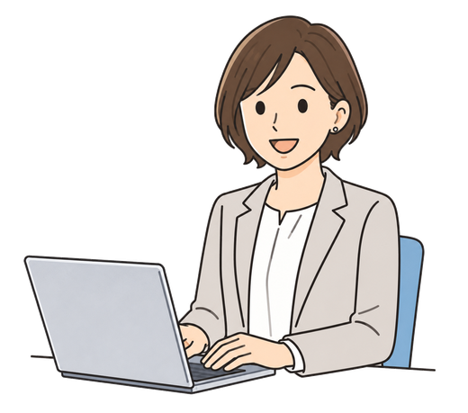 パソコンを操作する女性社員のイラスト